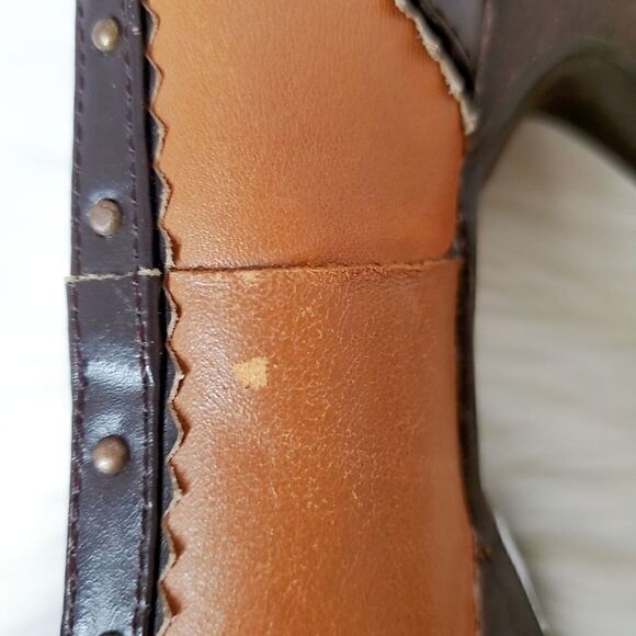 Colin Stuart Toffee and Brown Leather Heel with Brass Hardware Women's S… - Picture 8 of 8
